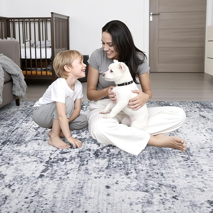 2.6'x14' Runner Rug Washable Rug: Modern Abstract Soft Thin Runner Rug Grey - Image 8