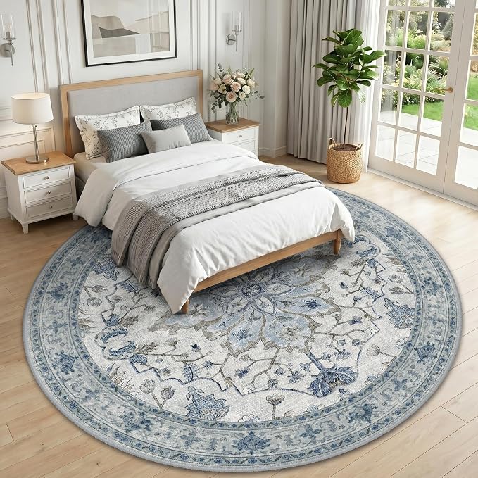 RELEANY Area Rugs Round 10ft Washable Non-Slip, Floral Vintage Distress - Image 2