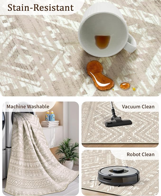 Miukiki 4x6 Area Rug for Living Room Moroccan Washable Rugs Non Slip Indoor - Image 4