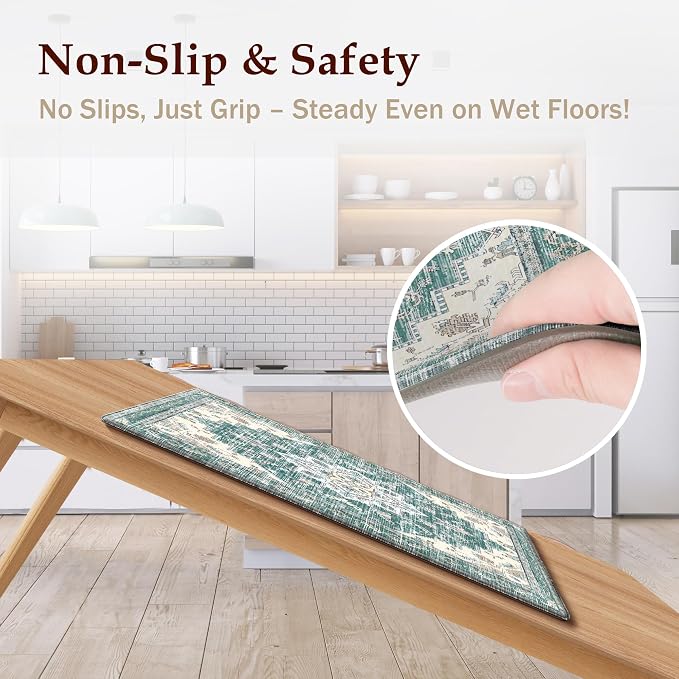 Boho Kitchen Mats for Floor 2 Piece Set Anti Fatigue Cushioned PVC Kitchen Rugs - Image 4