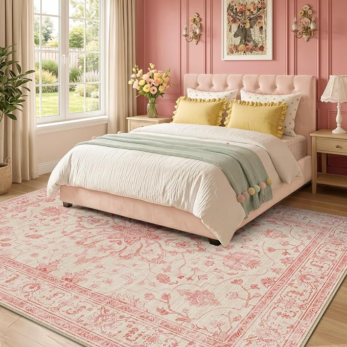 RELEANY Area Rugs 5'x7' Washable Non-Slip, Floral Vintage Distress Medallion - Image 2