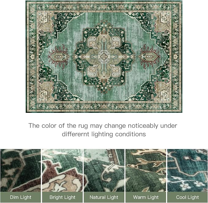 Lofus 5x7 Emerald Green Washable Rugs Non-Slip, Vintage Floral Area Rug - Image 7