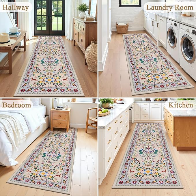HEBE Washable Hallway Runner Rug 2'x 6' Non Slip Kitchen Rugs Runner, Low Pile - Image 7