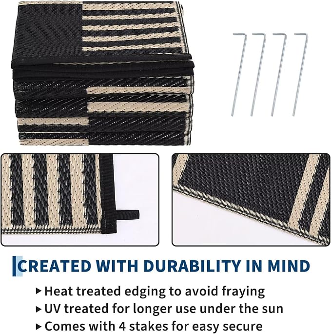 Garvee Waterproof Outdoor Rug 5x8, Checkered Foldable Plastic Straw Patio - Image 5