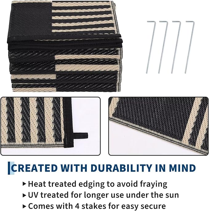 Garvee Waterproof Outdoor Rug 6x9, Checkered Foldable Plastic Straw Patio - Image 5