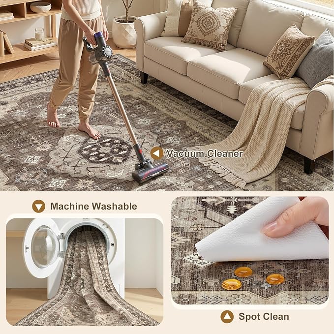 5x7 Washable Area Rug, Large Rugs - Image 2