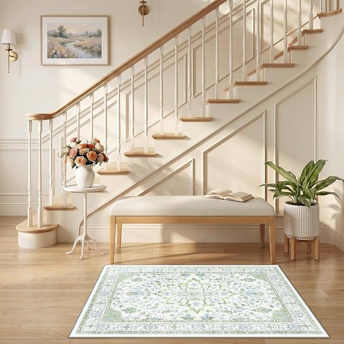 RELEANY Area Rugs Small 2'6"x4' Washable Non-Slip, Floral Vintage Distress - Image 2