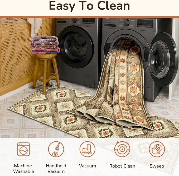 Area Rug 2x3 Rug Machine Washable Non-Slip Low Pile Print Pattern Western Rug - Image 8