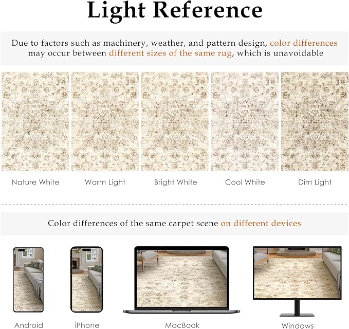 3x5 Washable Neutral Area Rug Beige Vintage Entryway Office Carpet Non-Slip - Image 9