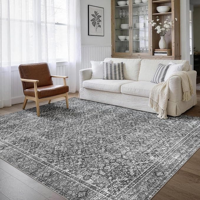 Latte&Fog 6x9 Area Rugs for Living Room, Large Vintage Grey Washable Rug by LatteFog