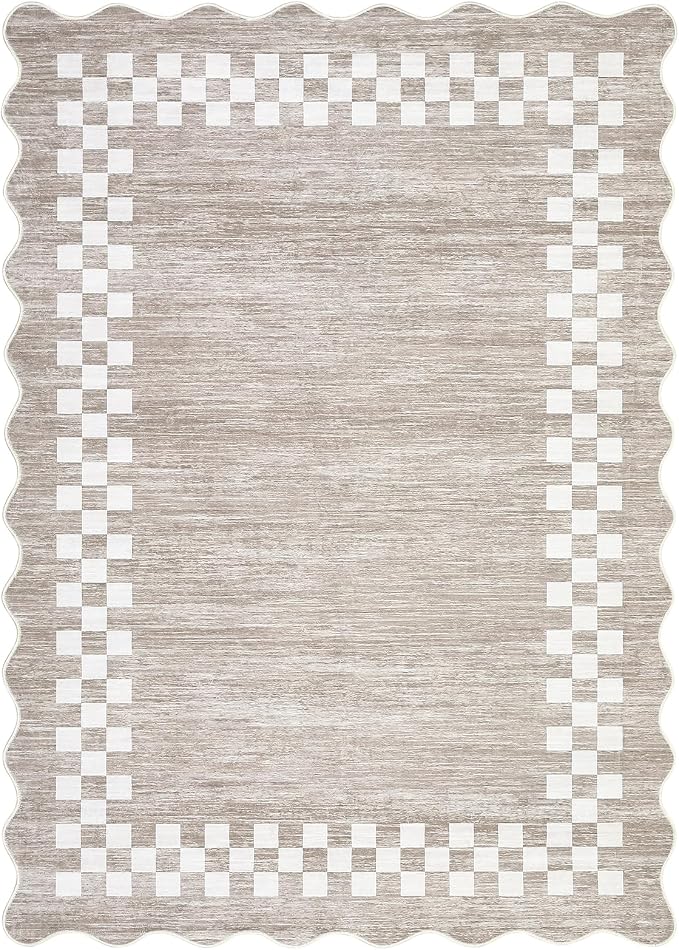 Small Area Rug 2x3 Modern Checkered Entry Rug Solid Color Scalloped Kitchen - Image 3