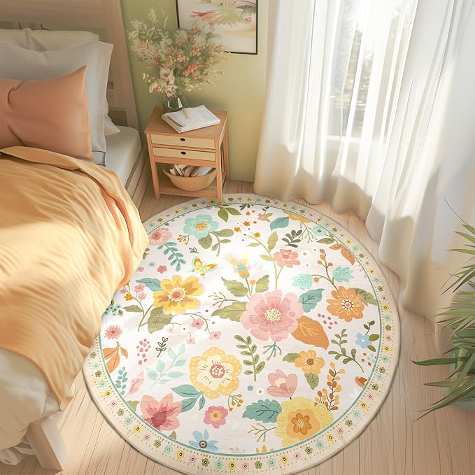 RELEANY Floral 8ft Area Rugs Washable Print Boho Cute Carpet Non Slip Flower - Image 6