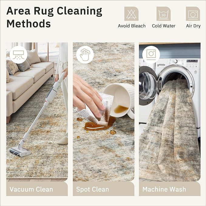 Soalmost 9x12 Area Rugs for Living Room, Non-Slip Machine Washable Vintage Rugs - Image 9
