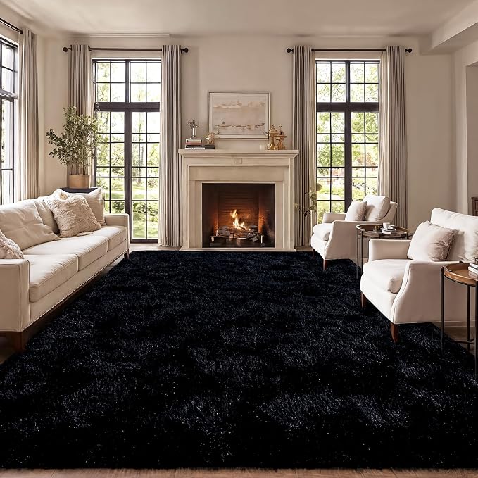 qulint Black Rug for Living Room, 10x14 Area Rug for Bedroom Soft Fluffy Large by QULINT