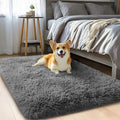 qulint 2x3 Rug for Bedroom, Soft Shag Dark Grey Besides Rug Fuzzy Shaggy Small by QULINT