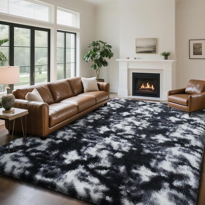 yongyangjuxin Fluffy Rug Shag Area Rug, Mottling Black 8x10 Area Rugs by Yongyangjuxi