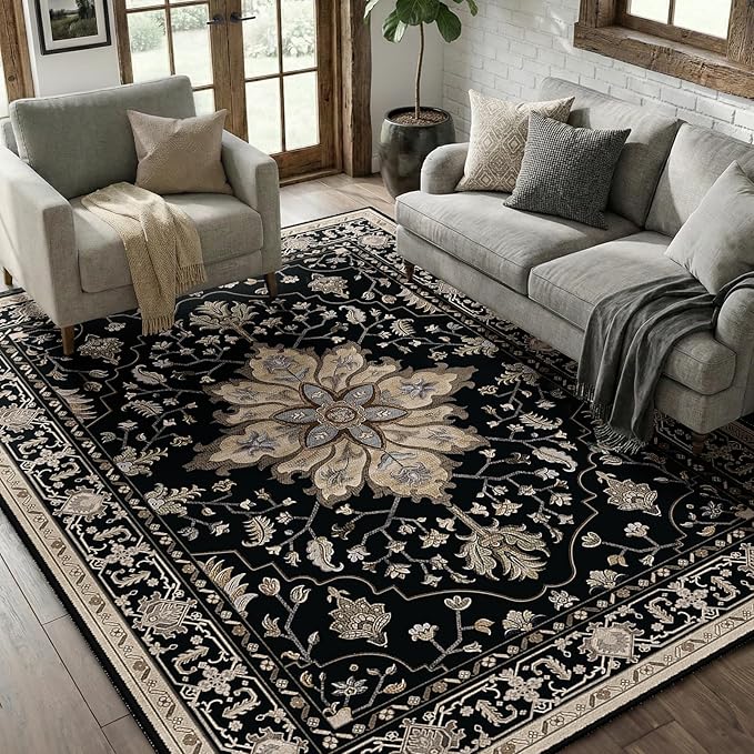 RELEANY Area Rugs 5'x7' Washable Non-Slip, Floral Vintage Distress Medallion - Image 2