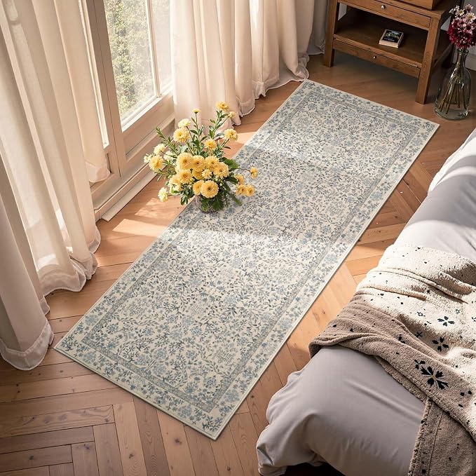 jinchan Zenith Floral Runner Rug 2x5 Washable Kitchen Runner Non-Slip Low-Pile - Image 3