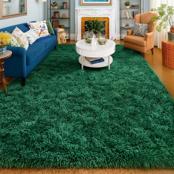 Amdrebio Dark Green Large Living Room Rug 6x9, Fluffy Area Rugs - Image 7