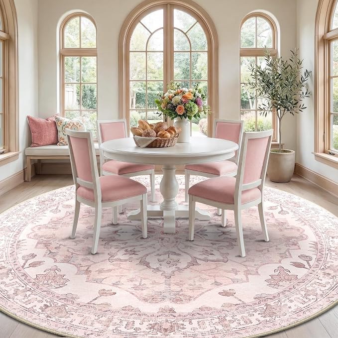 RELEANY Area Rugs Round 10ft Washable Non-Slip, Floral Vintage Distress - Image 3