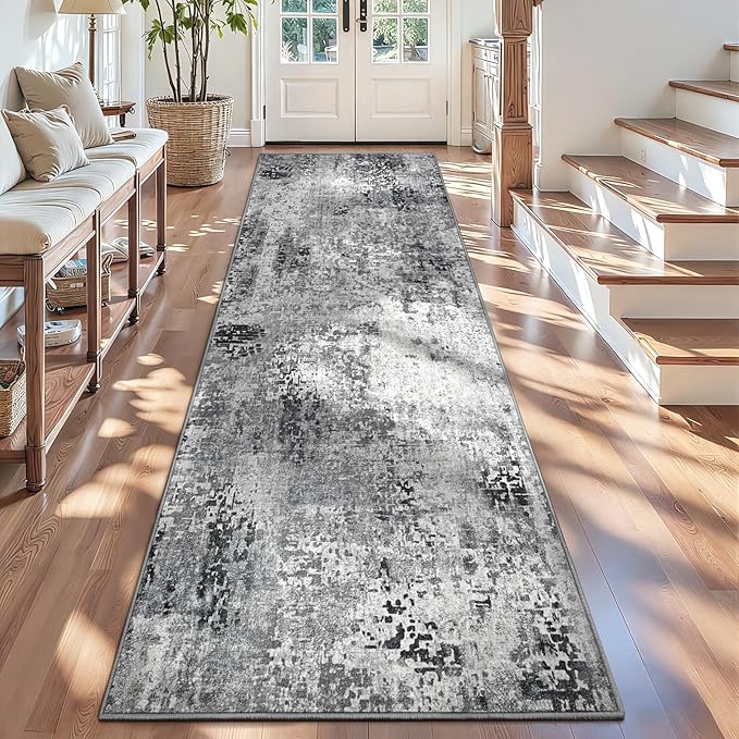 3x10 Grey Rug Runners for Hallways Kitchen Runner Rug Non Slip Washable Black - Image 2