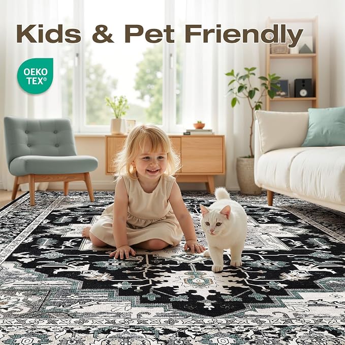 8x10 Area Rugs Living Room: Washable Vintage Rug Large Non-Slip Stain Resistant - Image 5