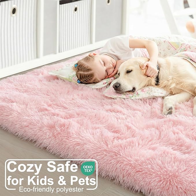 Amdrebio Pink Rugs for Girls Bedroom, 9x12 Large Fluffy Area Rugs for Living - Image 5