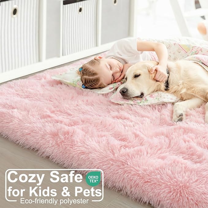 Amdrebio Pink Area Rugs for Bedroom Girls, Cute Fluffy Fuzzy Shag Rug 5x7 for - Image 4