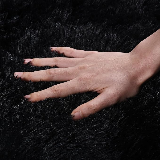 Small Black Area Rug, 2x3 Rug for Bedroom Shaggy Throw Rugs for Dorm Rug - Image 4
