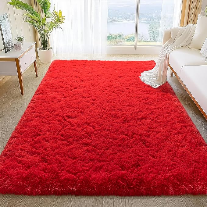 Soft Red Rugs for Bedroom, 4x6 Fluffy Fuzzy Shaggy Rugs for Living Room - Image 4