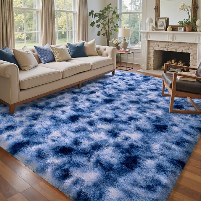 5x7 Ft Blue Shag Rugs for Bedroom Living Room Decor, Ultra Soft Fluffy Furry by Cuzwlovita