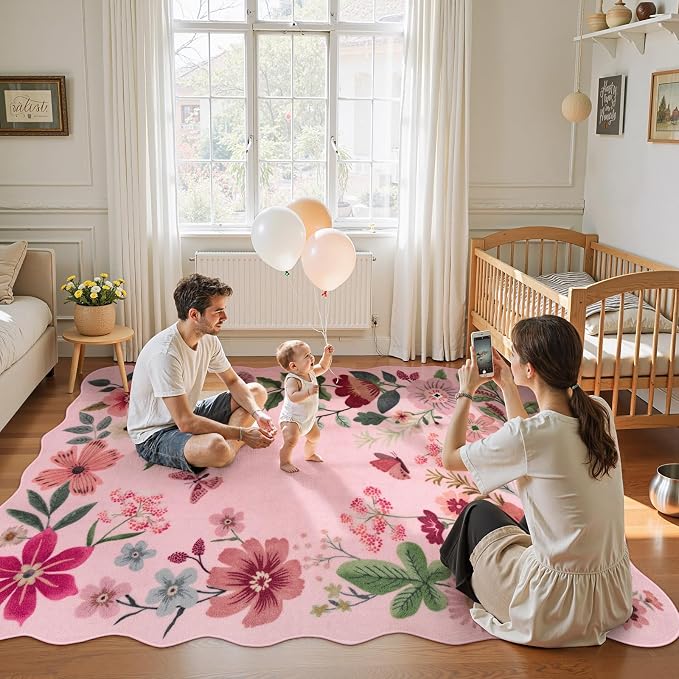 Lahome Floral Living Room Rugs, Non-Slip Washable Rugs Throw Boho Rug - Image 2
