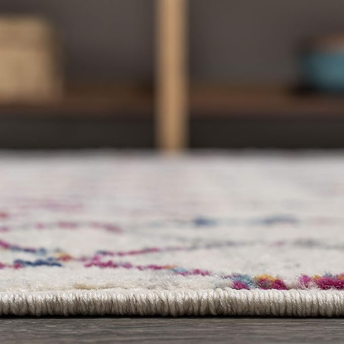 JONATHAN Y Boho Vintage Diamond Ivory/Multi Round Area Rug 5 ft, Moroccan Hype - Image 6