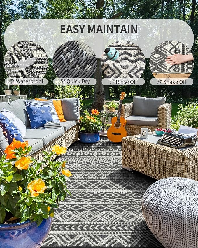 MontVoo Outdoor Rug 8x10 Waterproof Outdoor Patio Rug Mat Reverisble Plastic - Image 2