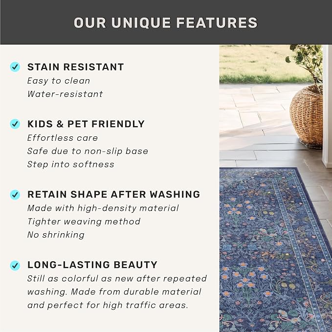 Dark Blue Washable 2x8 Runner Rugs Non Slip - Image 7