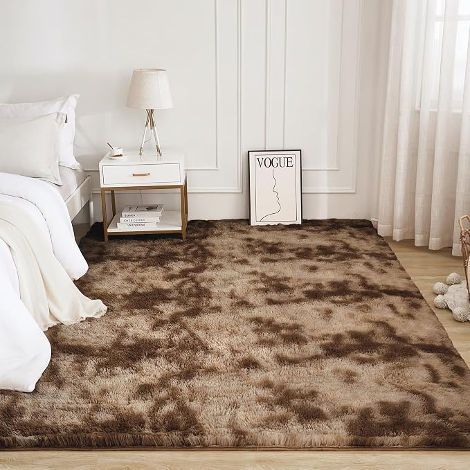 Litanika 4x6 Shag Area Rug for Living Room Bedroom, Tie-Dyed Brown High Pile - Image 2