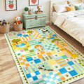 3x5 Washable Kid Playroom Rug, Unisex Green Safari Jungle Woodland Animal by Snoffic