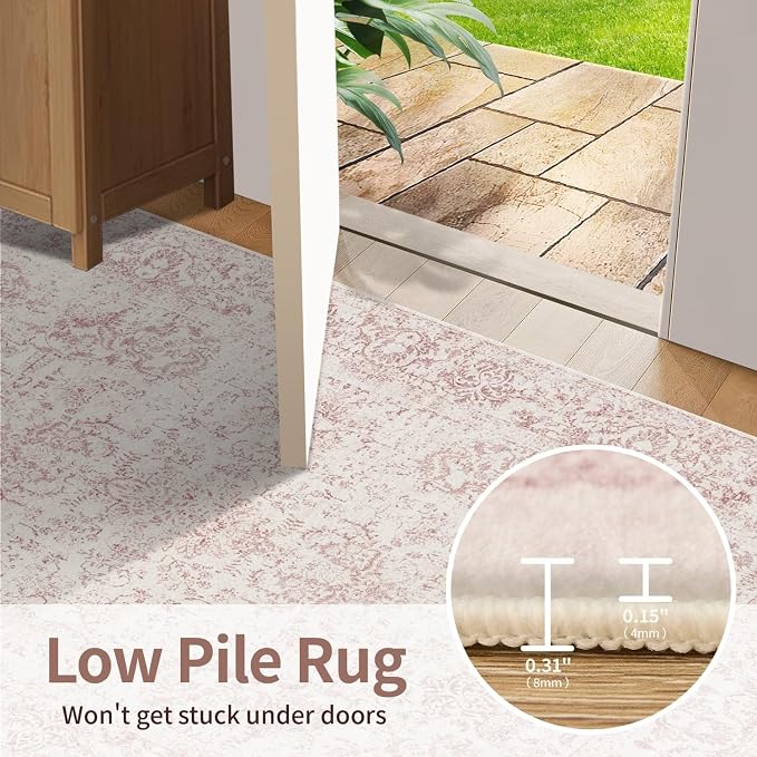 Rugxara 8x10 Pink Area Rug for Living Room & Bedroom, Large Washable Rugs for - Image 9