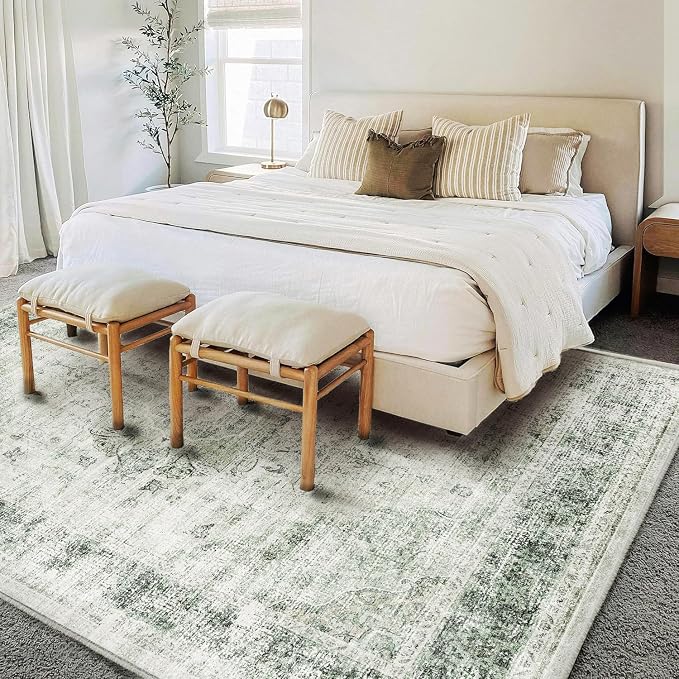 CHAMPLANT Area Rug 6'x9' Washable Floral Green Vintage Traditional Floor Cover - Image 2