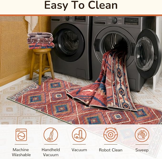Area Rug 5x7 Rug Machine Washable Non-Slip Low Pile Print Pattern Western Rug - Image 3
