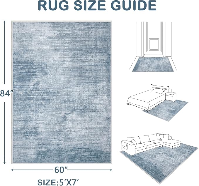 Area Rugs 5x7 Living Room: Washable Rug Modern Abstract Large Rugs Soft Non - Image 2