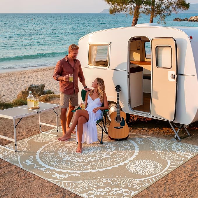 Pauwer Waterproof Outdoor Rug 9x12, Reversible Plastic Straw Patio Camping Rug - Image 8