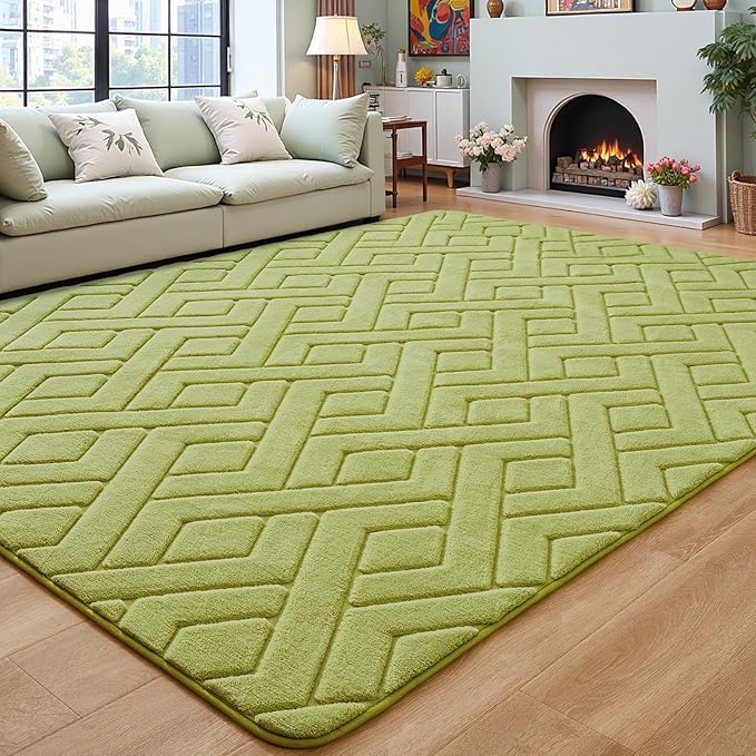 4x6 Green Washable Area Rug for Bedroom, Modern Geometric Shag Non-Slip Living by VisittheFlagover