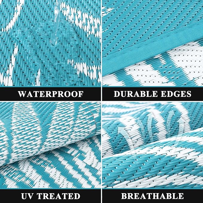 Pauwer Waterproof Outdoor Rug 8x10, Reversible Plastic Straw Patio Camping Rug - Image 3