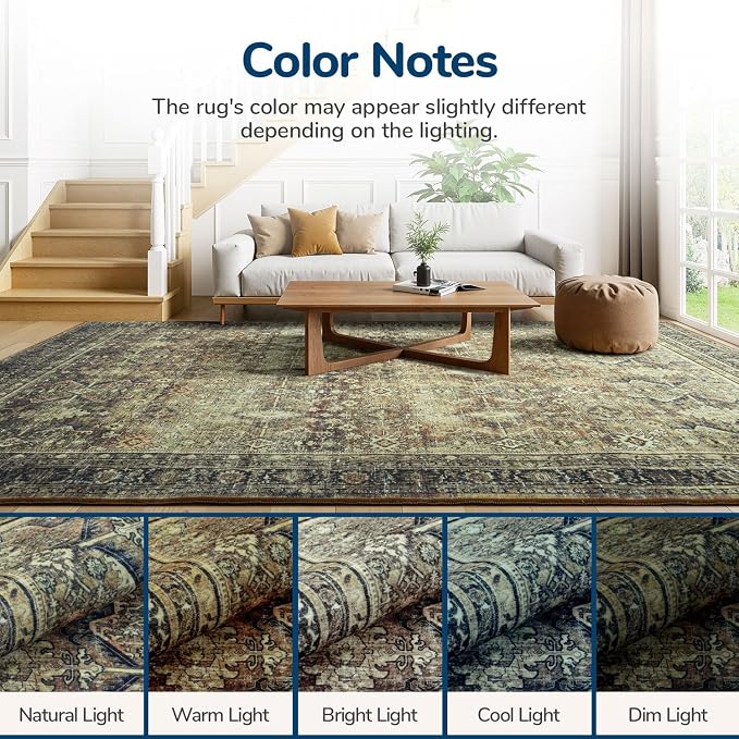 Lessymo Washable Area Rug for Living Room, 8x10 Dark Brow Large Rugs - Image 8