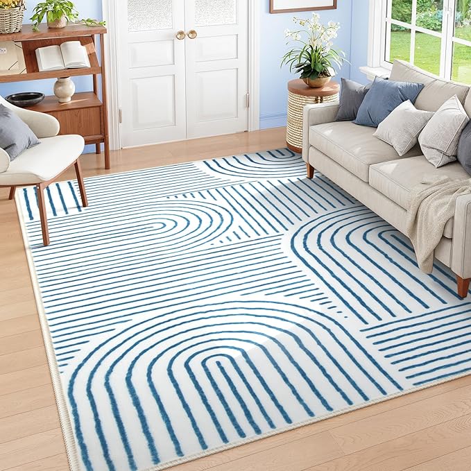 Lahome Abstract 8x10 Area Rugs, Soft Washable Blue Rugs 8x10 Living Room Rugs by Lahome
