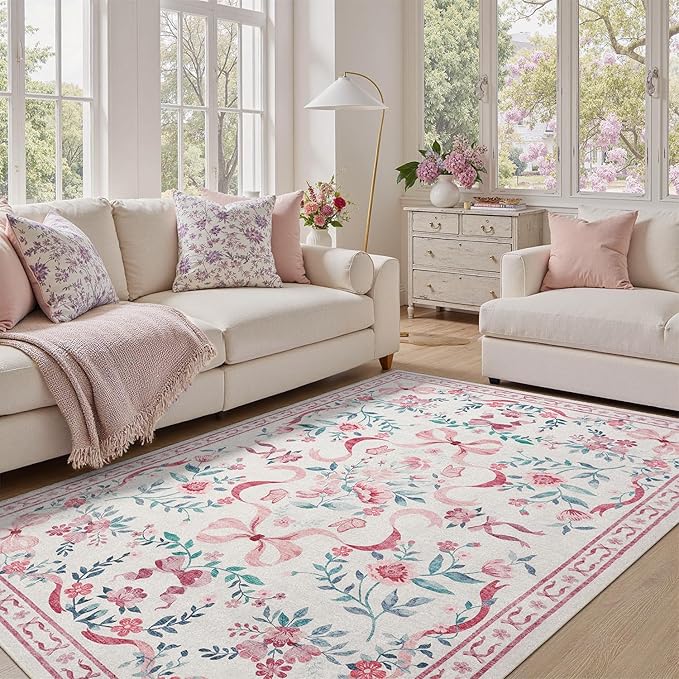 DCX Washable 4x6 Bow Rug, Cute Soft Low Pile Indoor Décor Carpet, Kid & Pet - Image 3