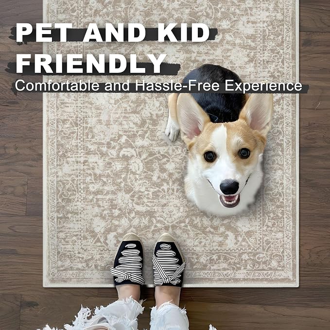 KILOCOCO Area Rug 3x5 Entryway Rug Washable Printed Vintage Floral Rubber - Image 4