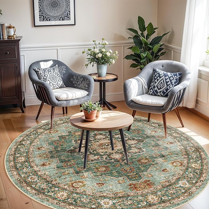 TOPRUUG Washable Oriental Area Rug - 4ft Round Rugs - Image 2
