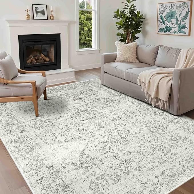 Rugxara 5X7 Washable Area Rug for Living Room, Neutral Vintage Large Boho Rugs - Image 3